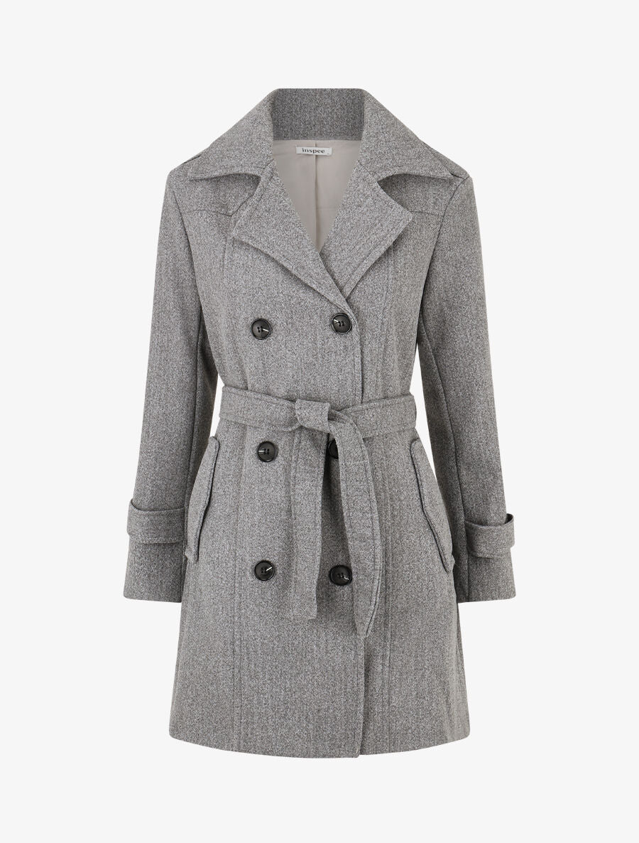 Manteau long uni boutonné - Gris chiné - 1