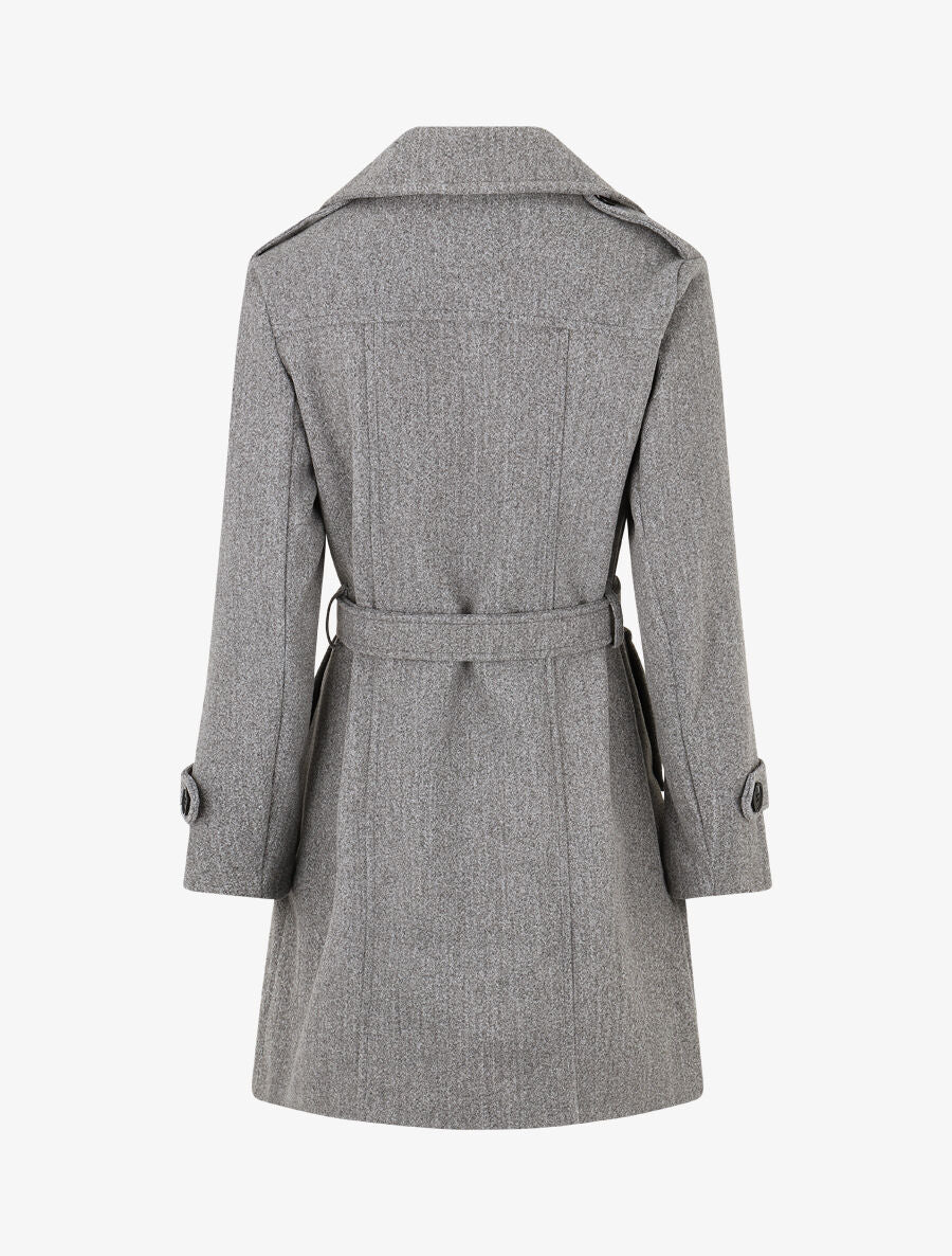 Manteau long uni boutonné - Gris chiné - 2