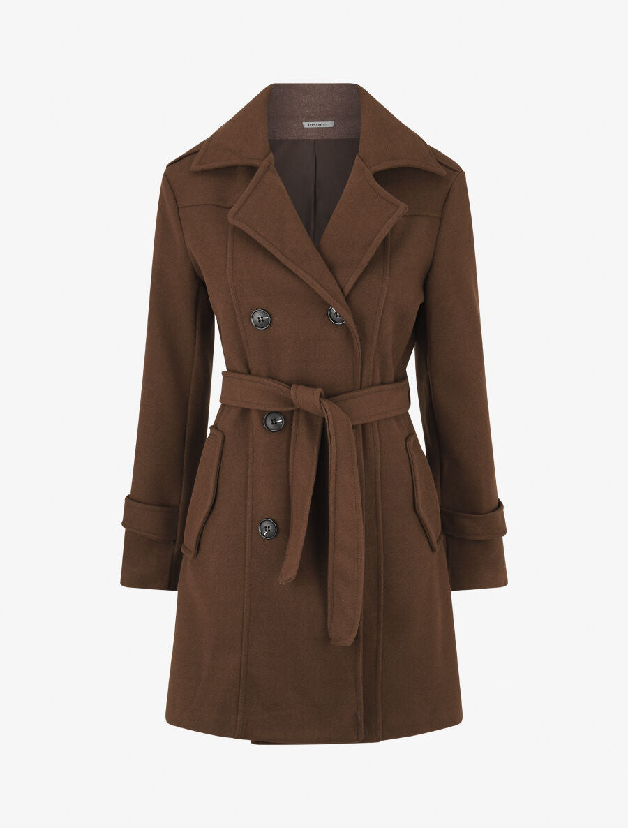Manteau long uni boutonné - Chocolat - 1