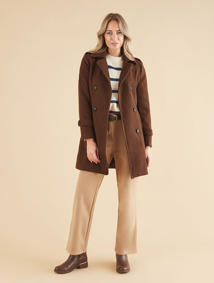 Manteau long uni boutonné - Chocolat - 4