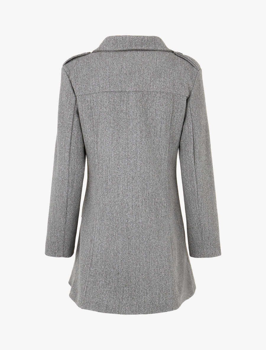 Manteau uni à col cranté stylisé - Gris - 2