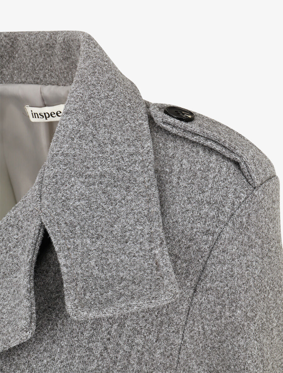 Manteau uni à col cranté stylisé - Gris - 3
