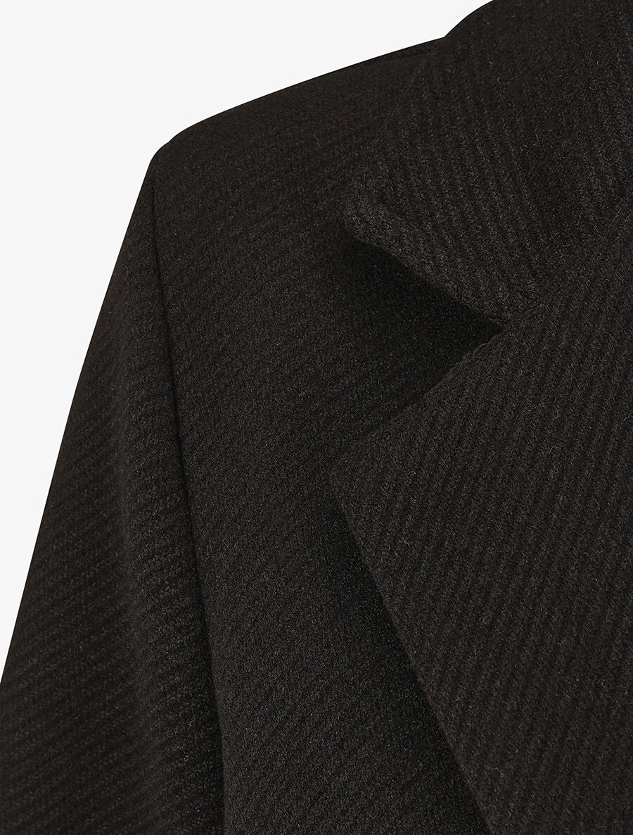 Manteau strié à col cranté - Noir - 3