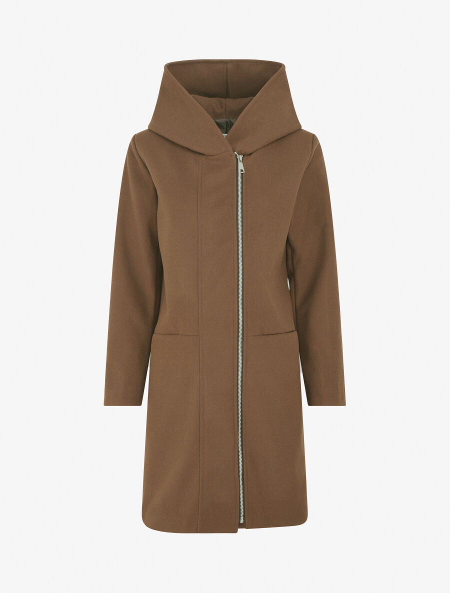 Manteau long uni à capuche - Marron - 4