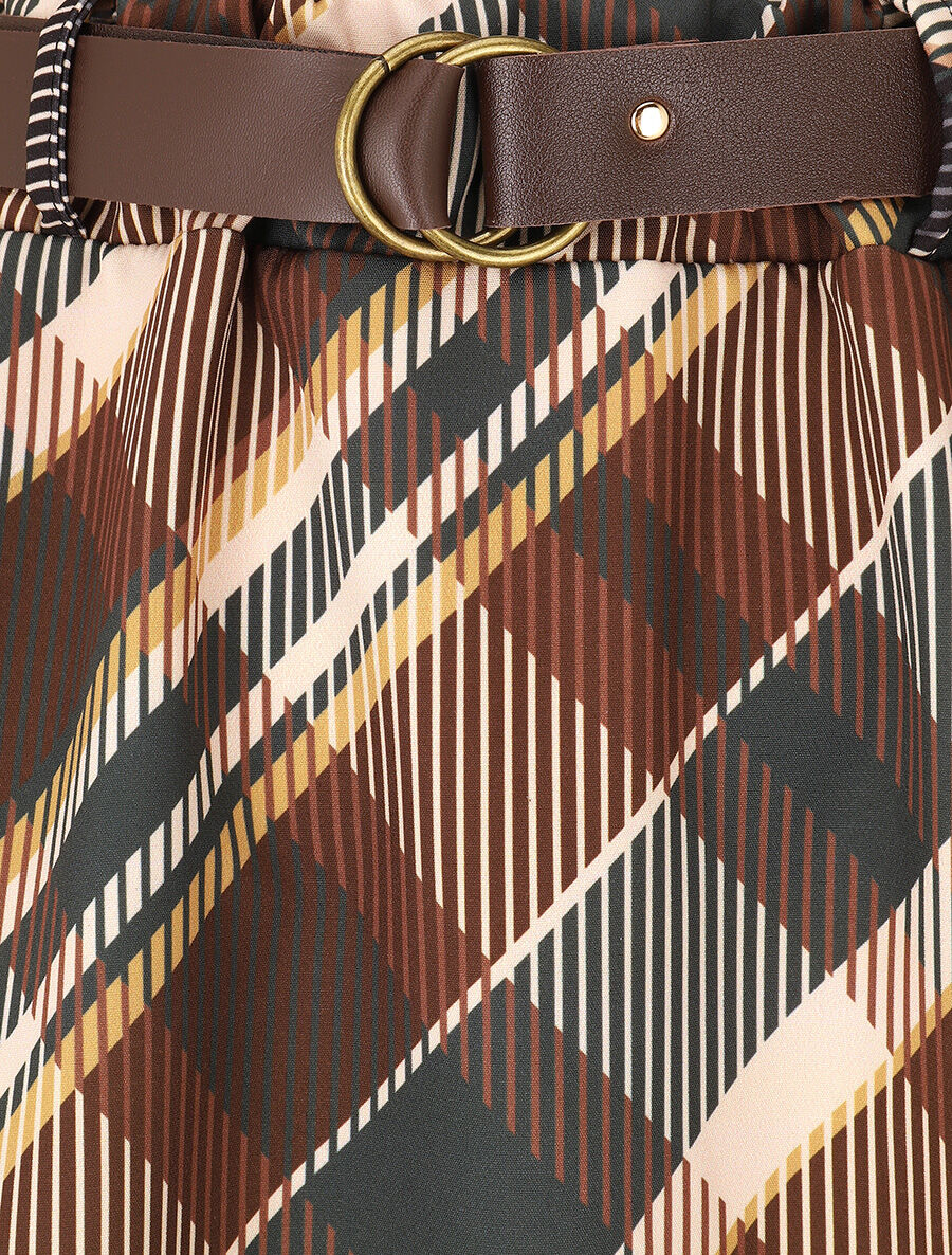 Jupe longue imprimé carreaux - Marron - 3