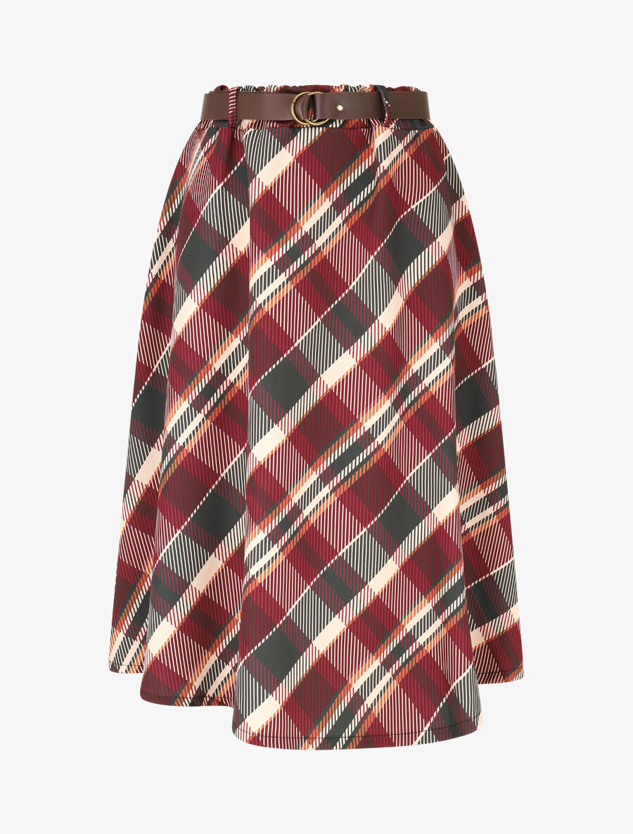 Jupe longue imprimé carreaux - Bordeaux - 1