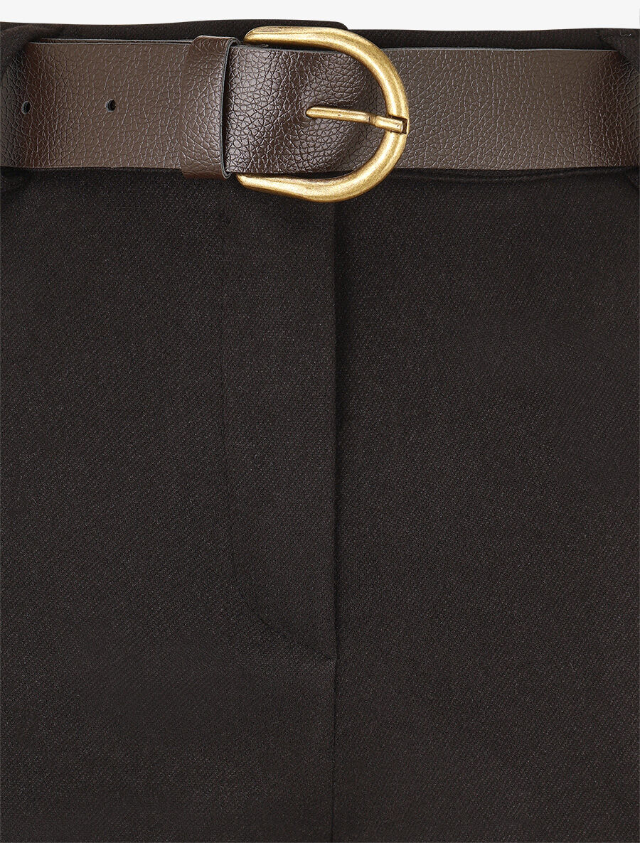 Pantalon épais uni coupe droite - Noir - 3