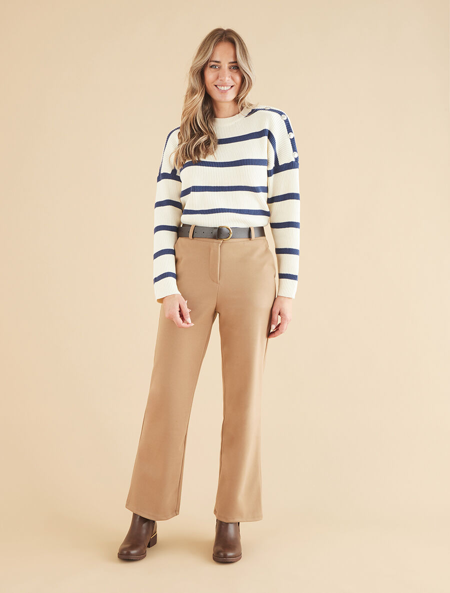 Pantalon épais uni coupe droite - Taupe - 4