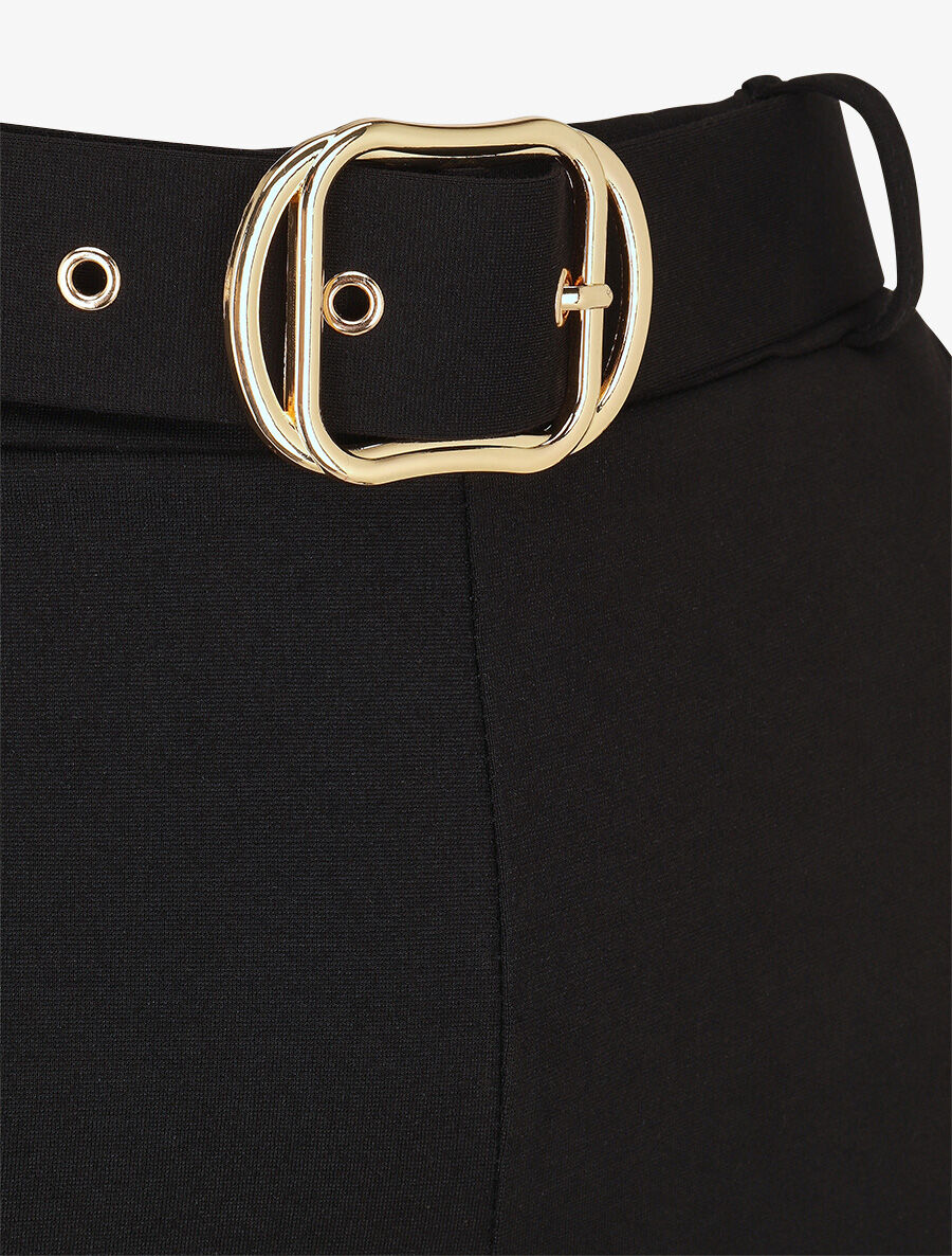 Pantalon long uni ceinturé - Noir - 3