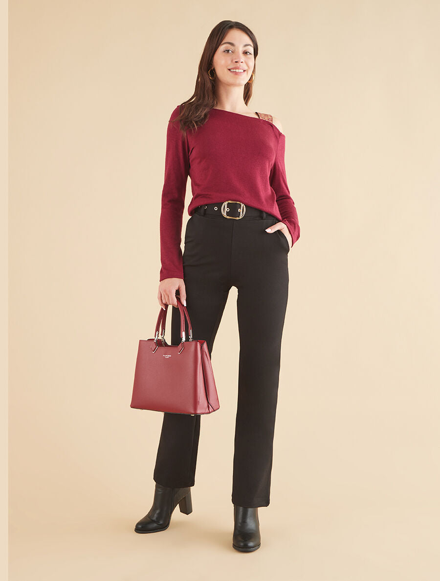 Pantalon long uni ceinturé - Noir - 4