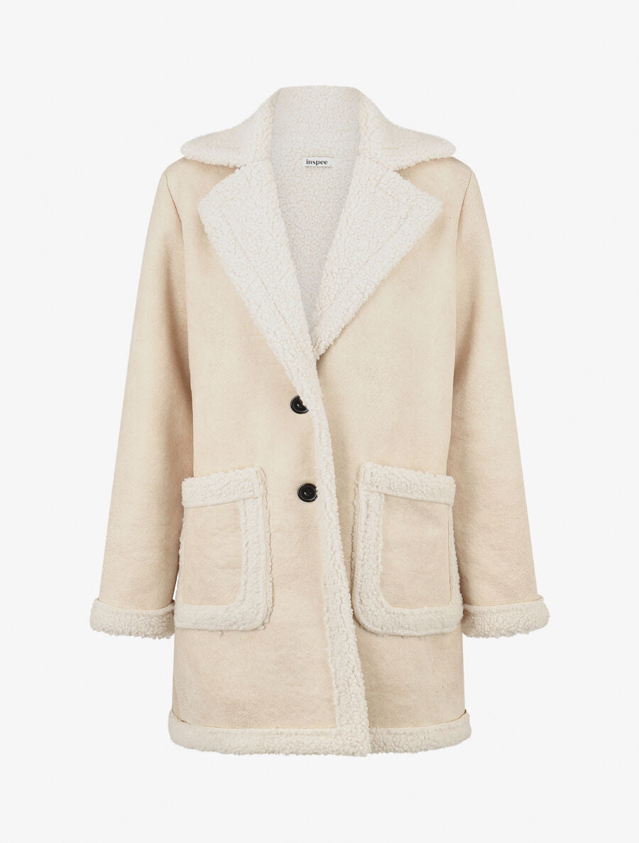 Manteau boutonné style aviateur - Beige - 1