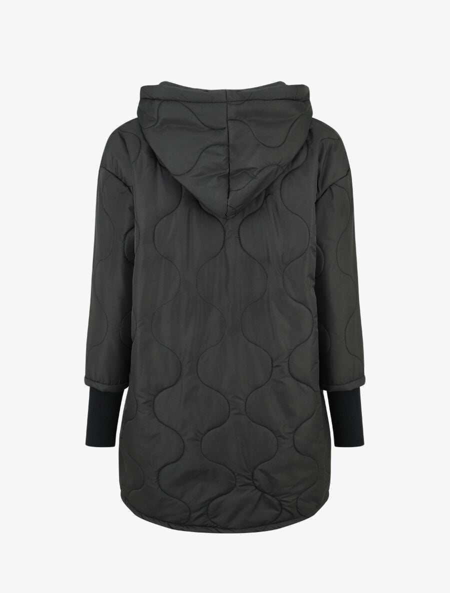 Manteau matelassé asymétrique à capuche - Noir - 2