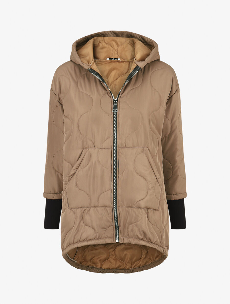 Manteau matelassé asymétrique à capuche - Marron glacé - 1