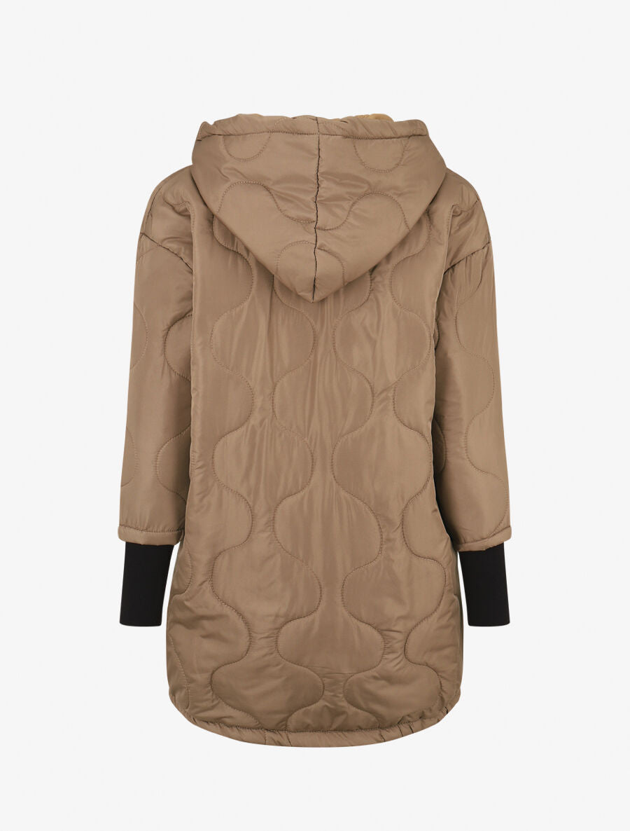 Manteau matelassé asymétrique à capuche - Marron glacé - 2