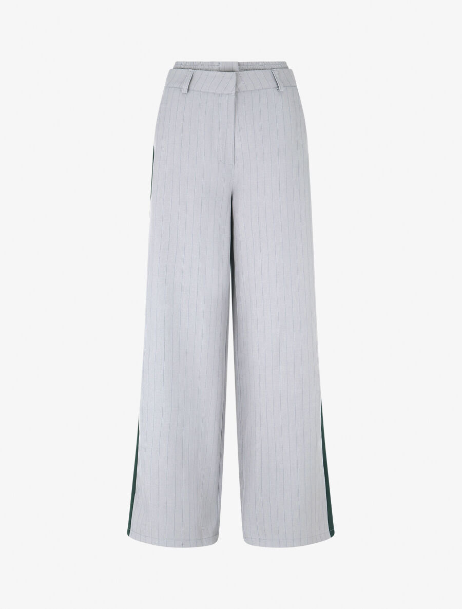 Pantalon fluide à bandes contrastantes - Gris - 1