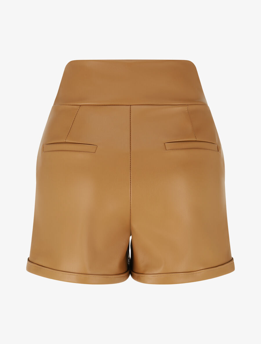 Short en simili à double passants décoratifs - Camel - 2