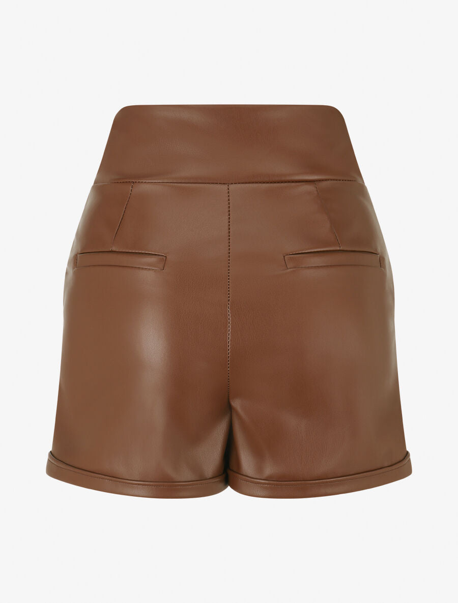 Short en simili à double passants décoratifs - Marron - 2