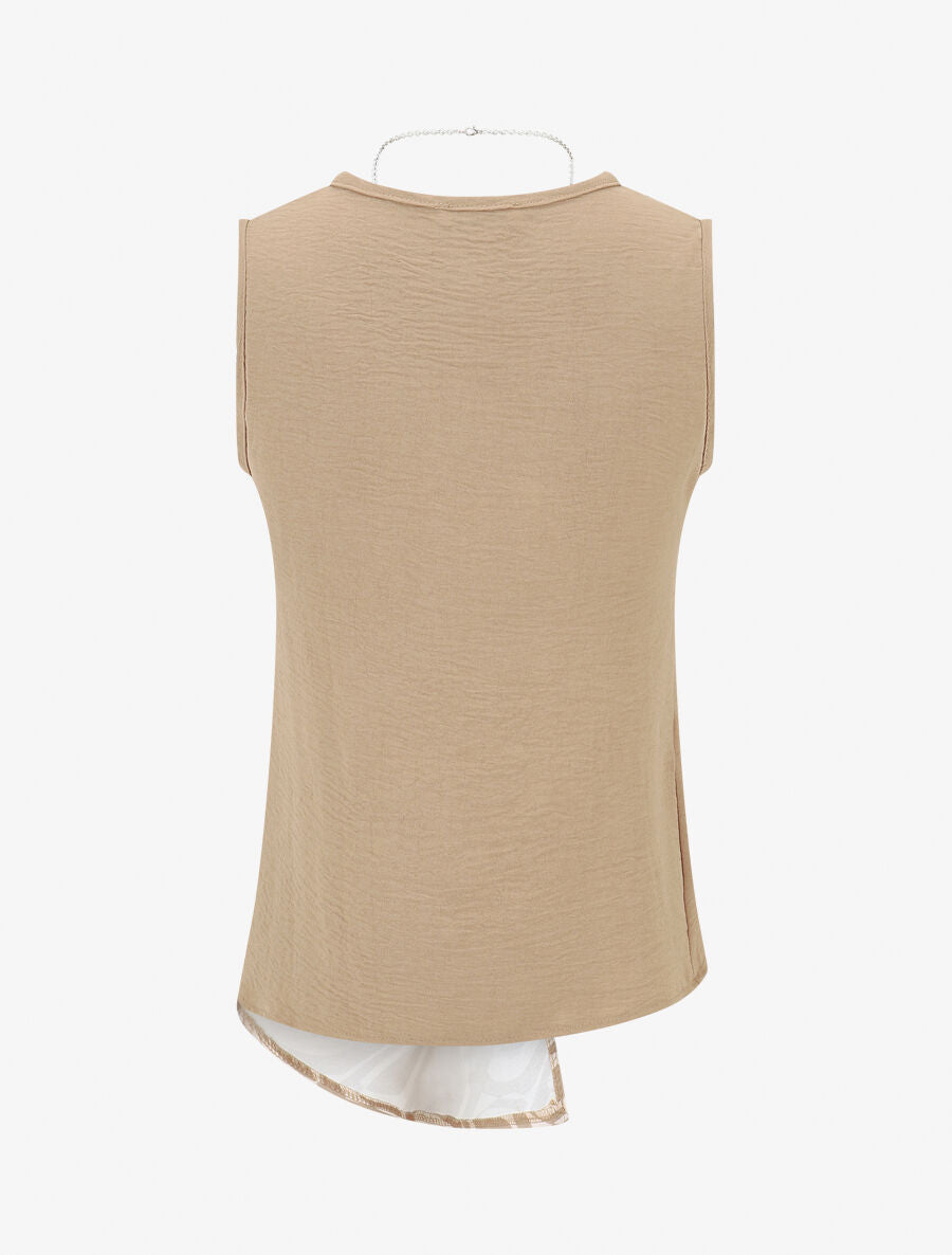 Top sans manches asymétriques imprimé graphique - Beige - 2