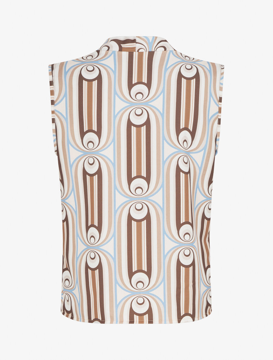 Top imprimé rétro sans manches - Beige - 2