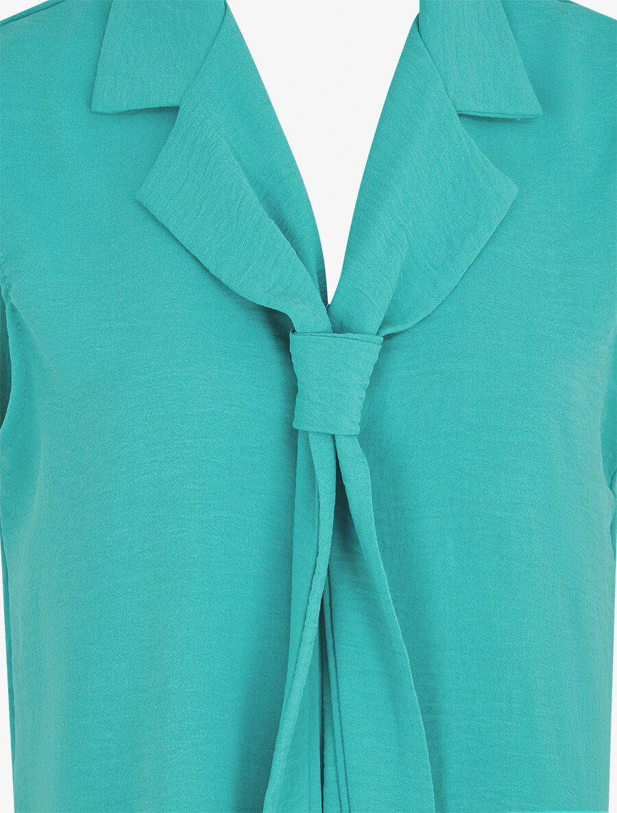 Top uni à col style cravate - Bleu canard - 3