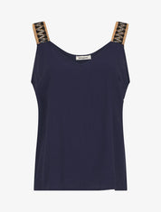 Débardeur droit à col V et bretelles fantaisies - Marine - 4