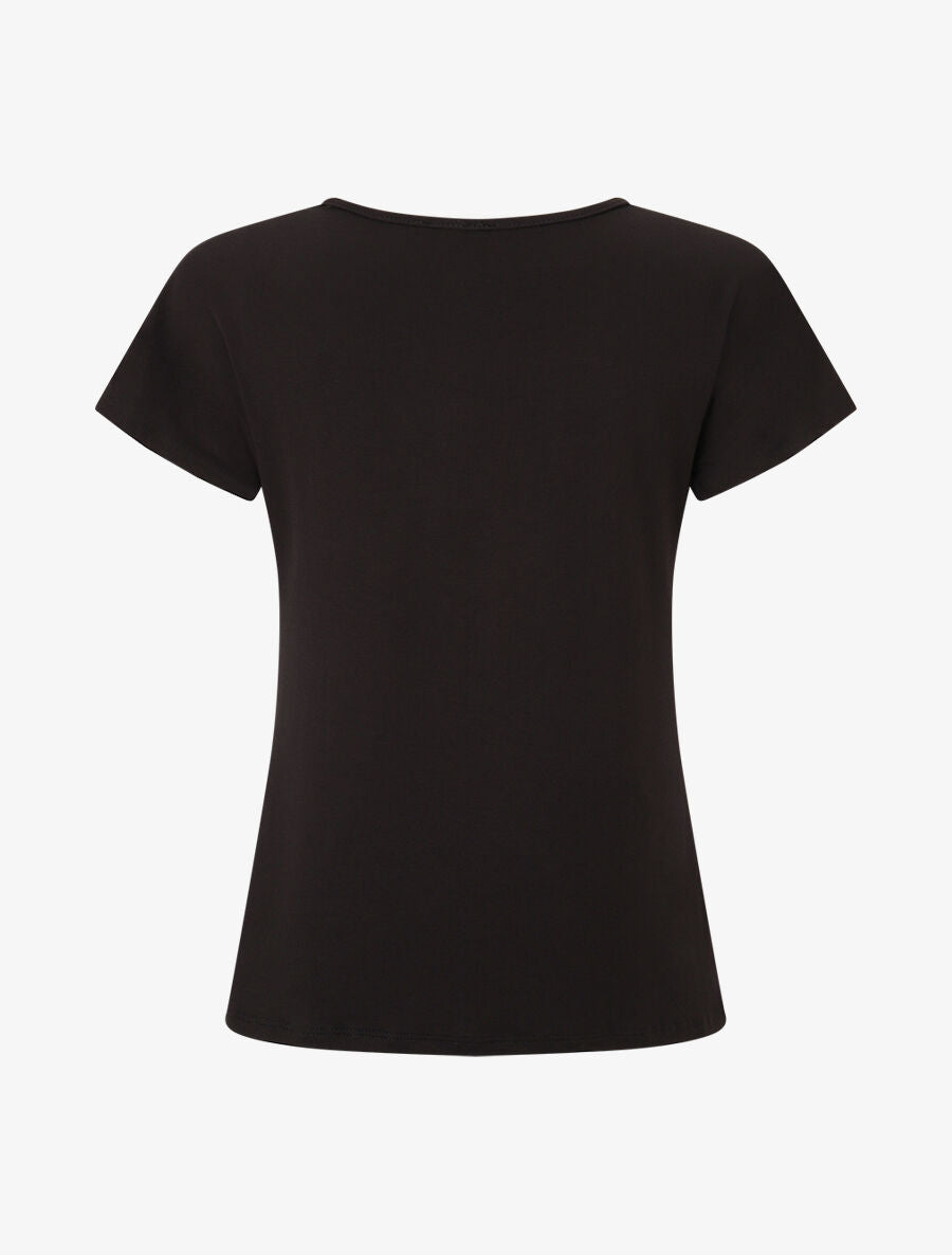 T-shirt droit manches courtes col rond à dentelle - Noir - 2