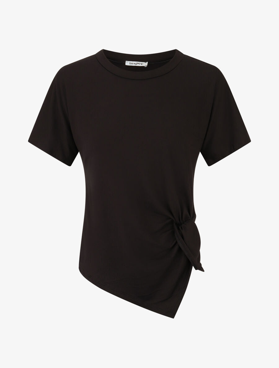 T-shirt uni à côté froncé - Noir - 4