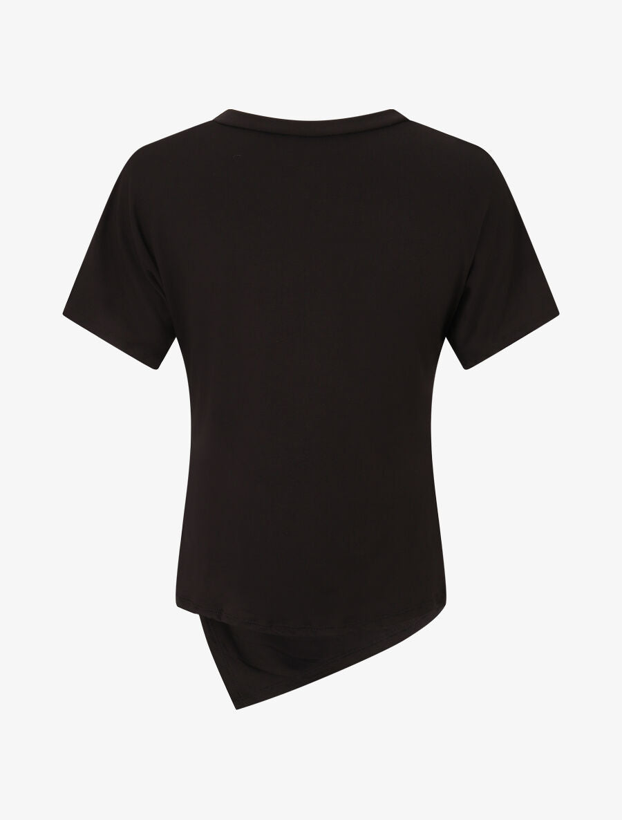 T-shirt uni à côté froncé - Noir - 2