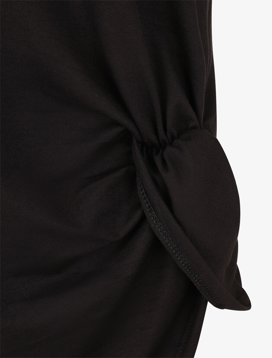 T-shirt uni à côté froncé - Noir - 3