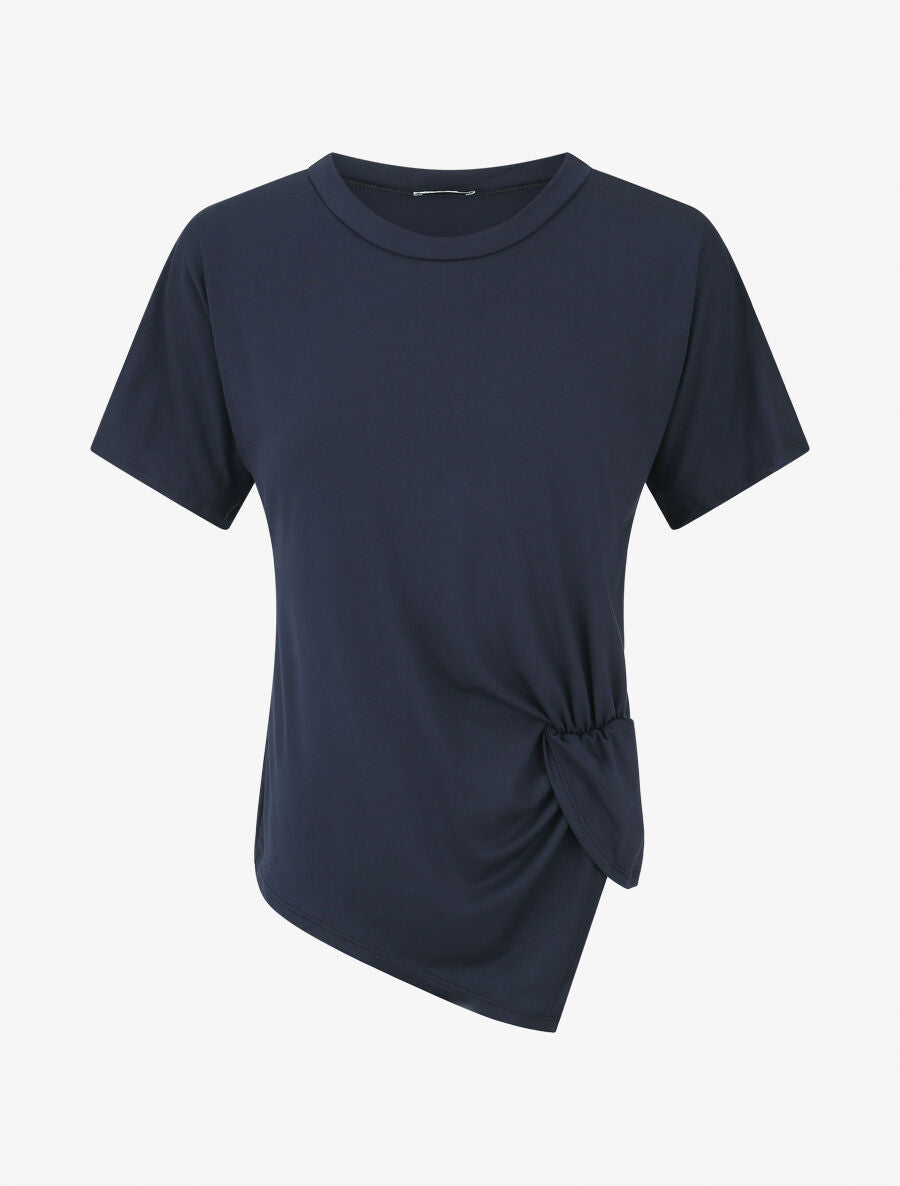 T-shirt uni à côté froncé - Marine - 4