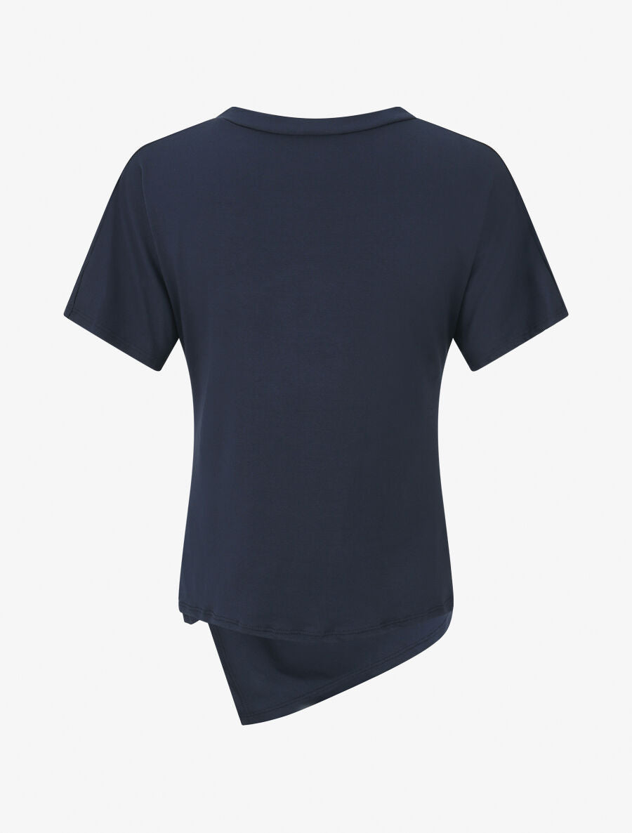 T-shirt uni à côté froncé - Marine - 2