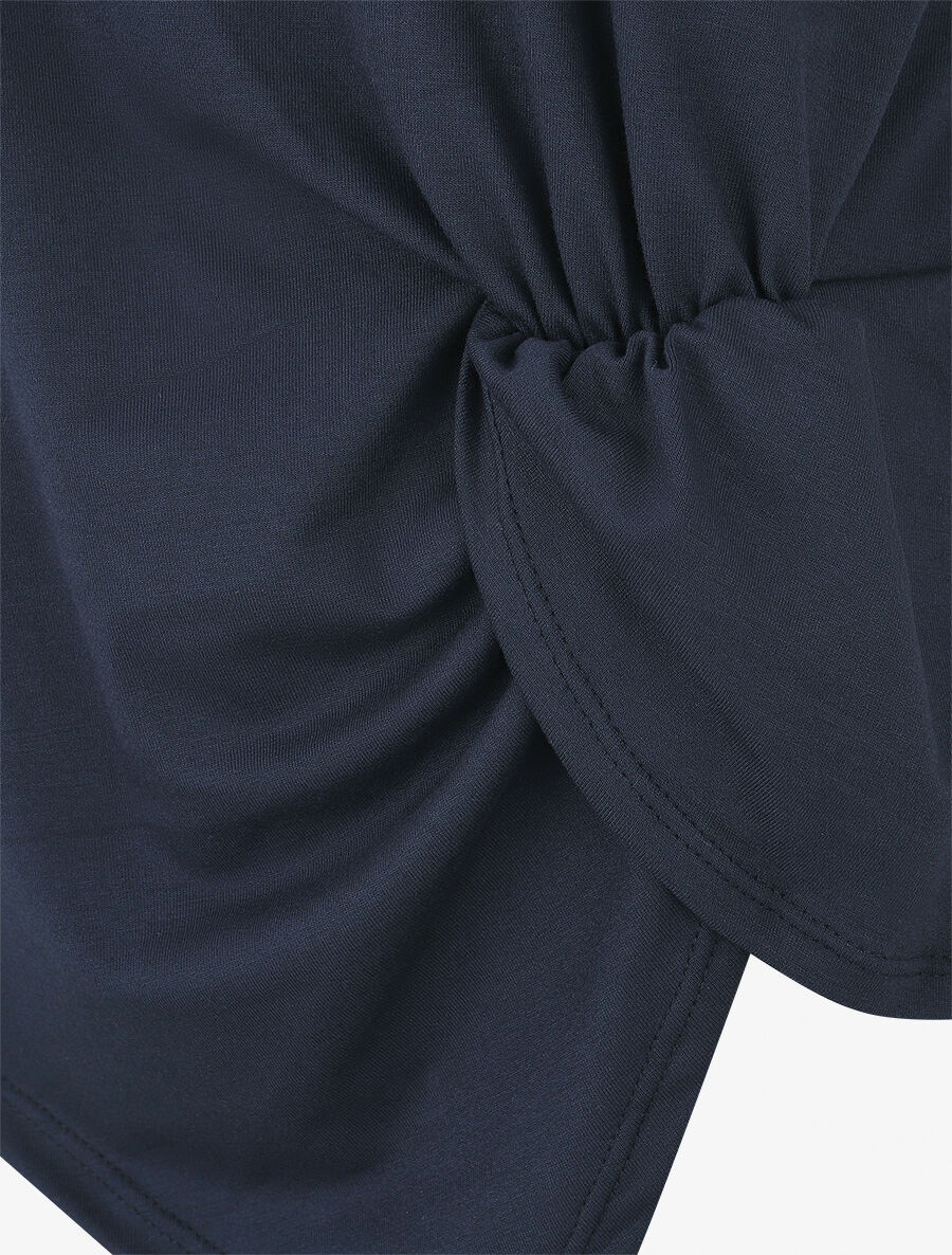 T-shirt uni à côté froncé - Marine - 3