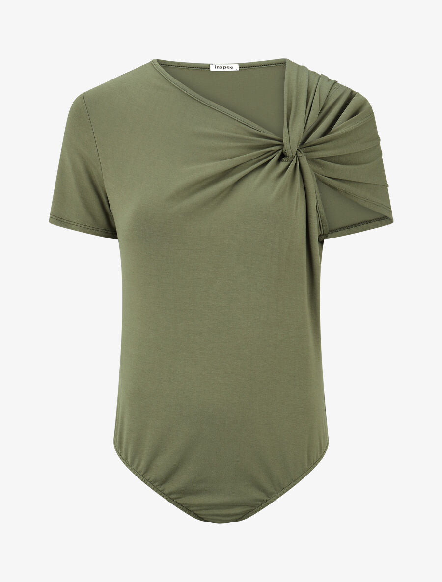 Body uni à manches courtes stylisées - Kaki - 4