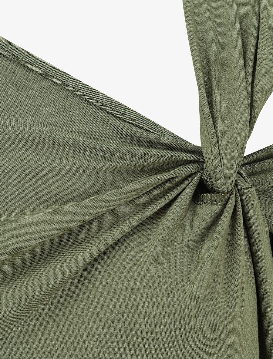 Body uni à manches courtes stylisées - Kaki - 3