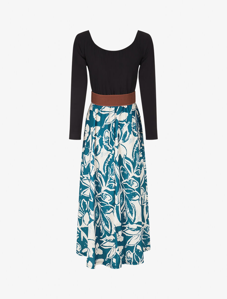 Robe évasée à jupe imprimé fleurs - Bleu pétrole - 2