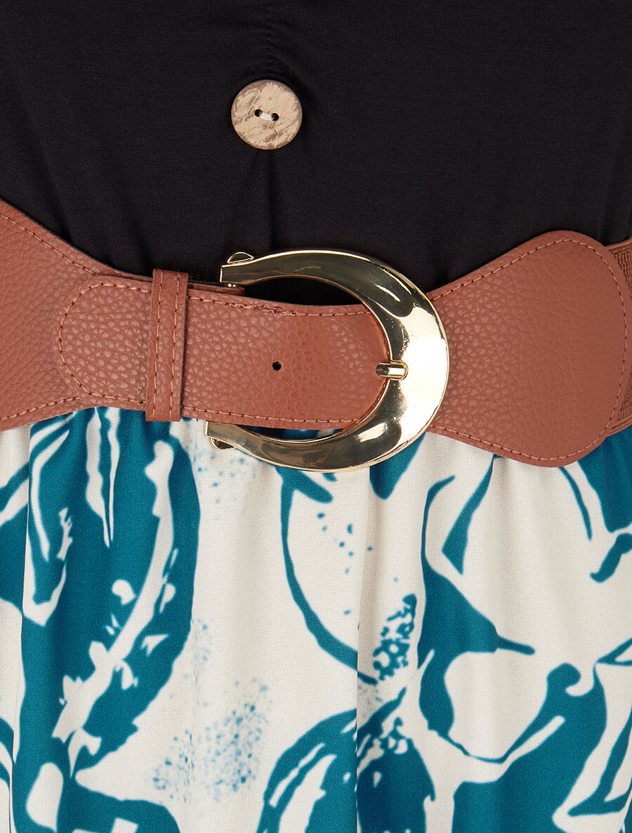 Robe évasée à jupe imprimé fleurs - Bleu pétrole - 3