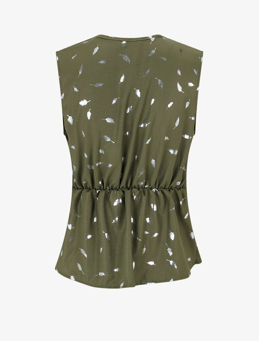Top droit sans manches flocage plumes irisées - Kaki - 2