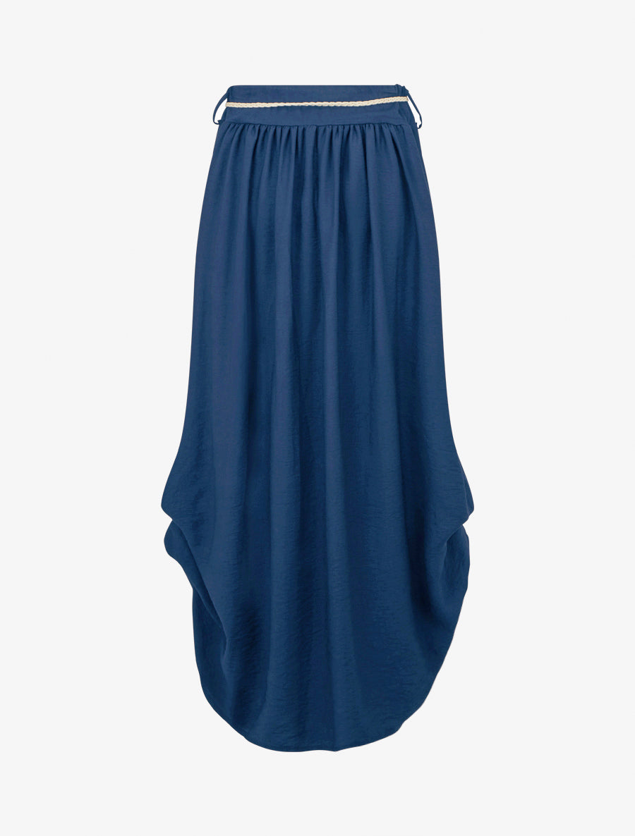 Langer Rock mit hoher Taille und ausgestelltem Schnitt - Blau