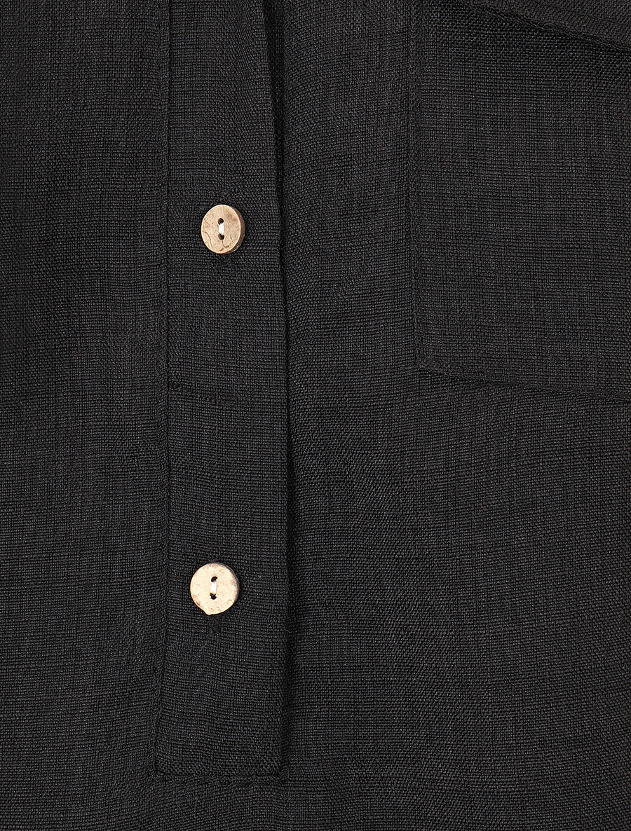 Top uni boutonné effet lin - Noir - 3