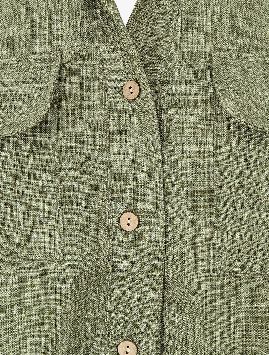 Top uni boutonné effet lin - Kaki - 3