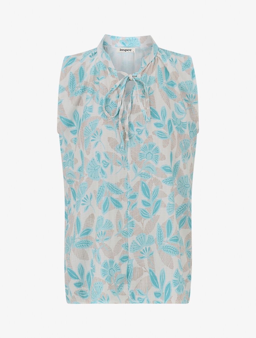 Top sans manches à imprimé feuilles - Turquoise - 1