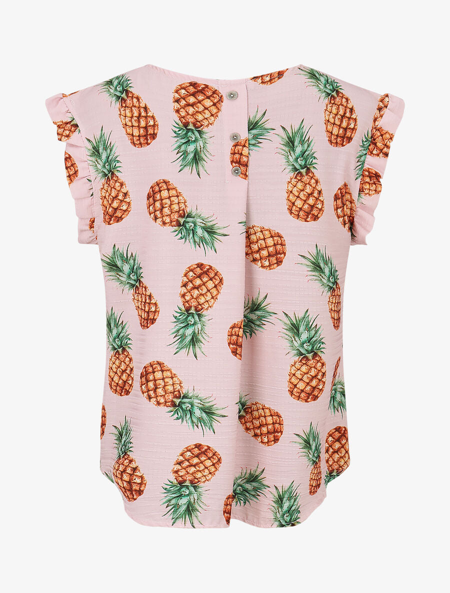 Top à manches volantées imprimé ananas - Rose - 2