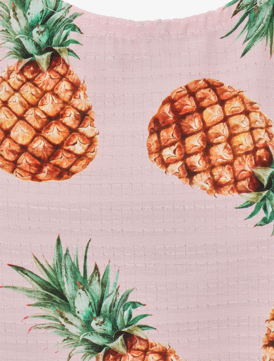 Top à manches volantées imprimé ananas - Rose - 3