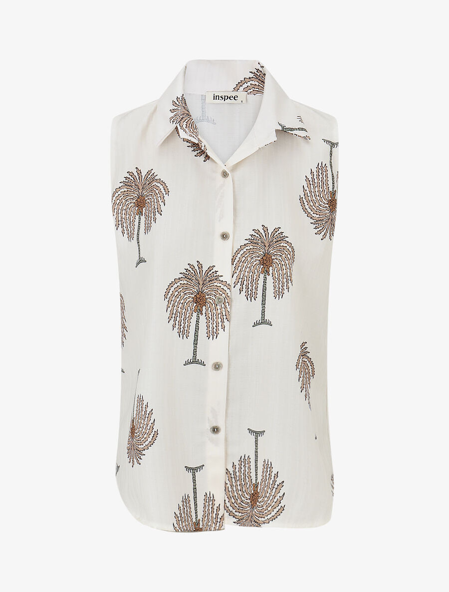 Chemise sans manches imprimé palmier - Beige - 1