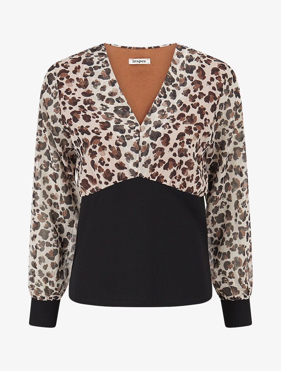 Top à taille droite imprimé moucheté - Marron - 1