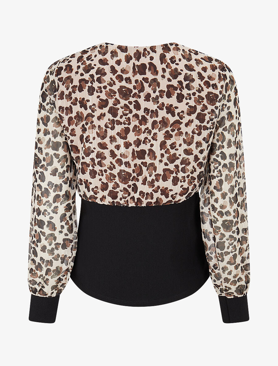 Top à taille droite imprimé moucheté - Marron - 2