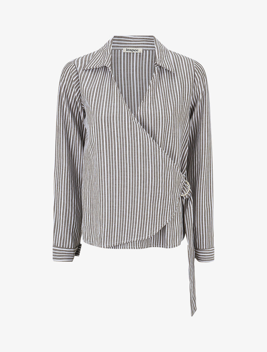 Blouse cache-coeur à rayures - Vert gris - 4