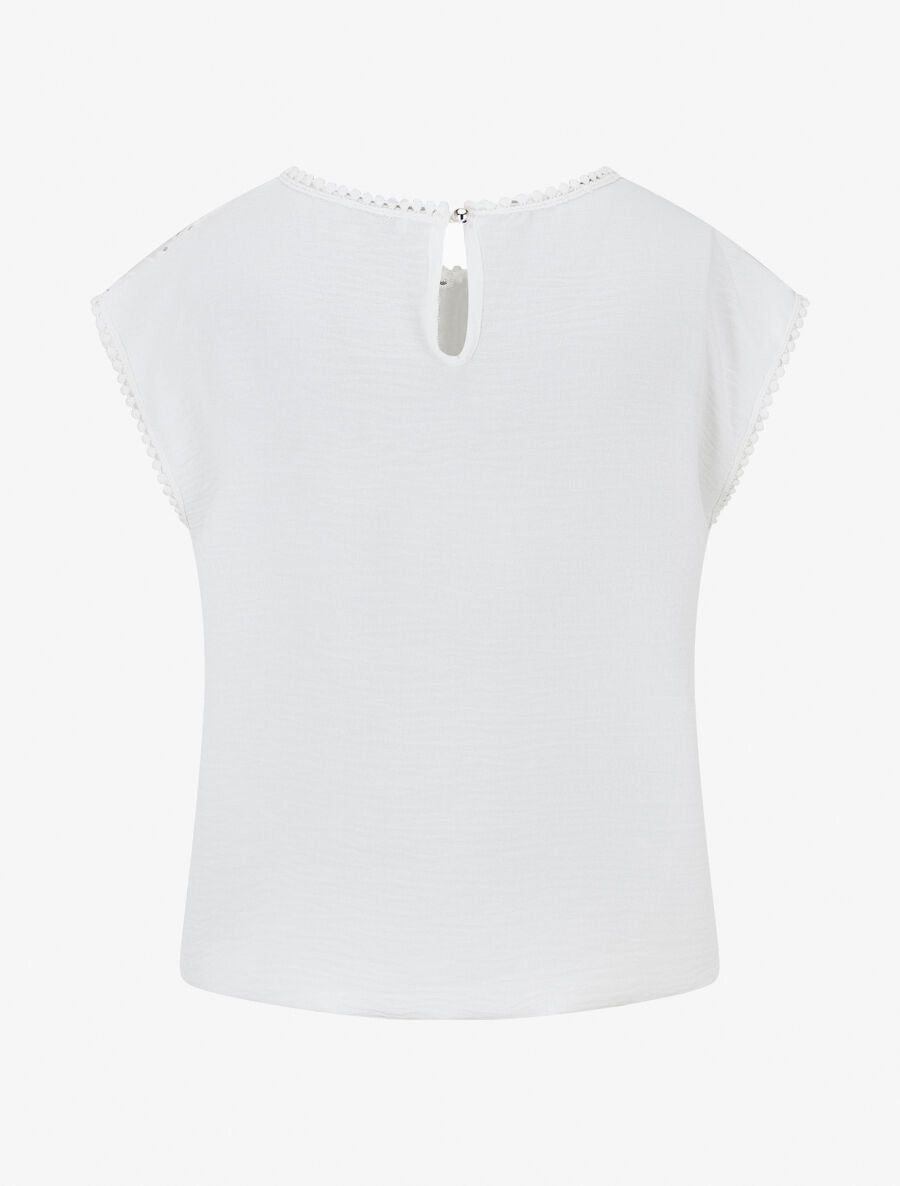 Top boule sans manches col en broderie anglaise - Blanc - 2