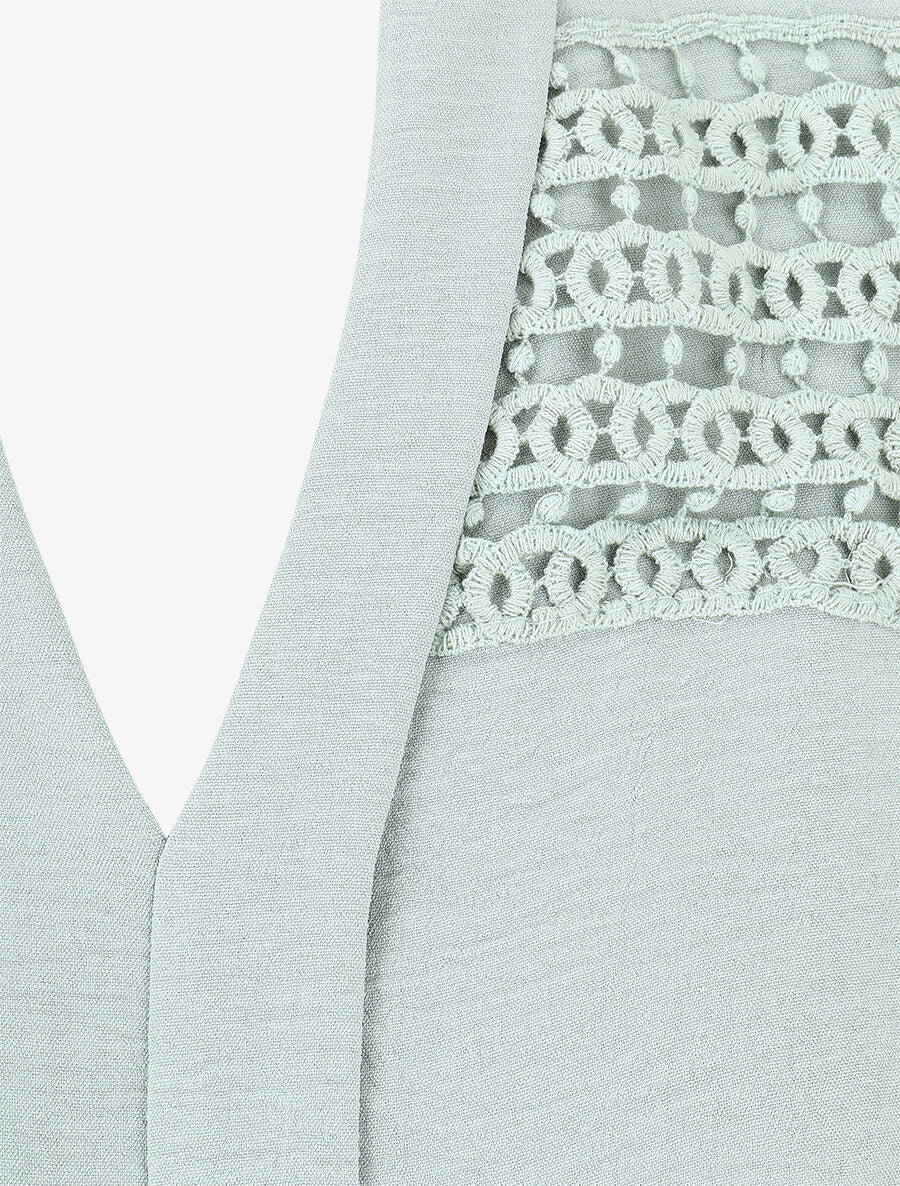 Top droit sans manches empiècements crochet - Vert d&