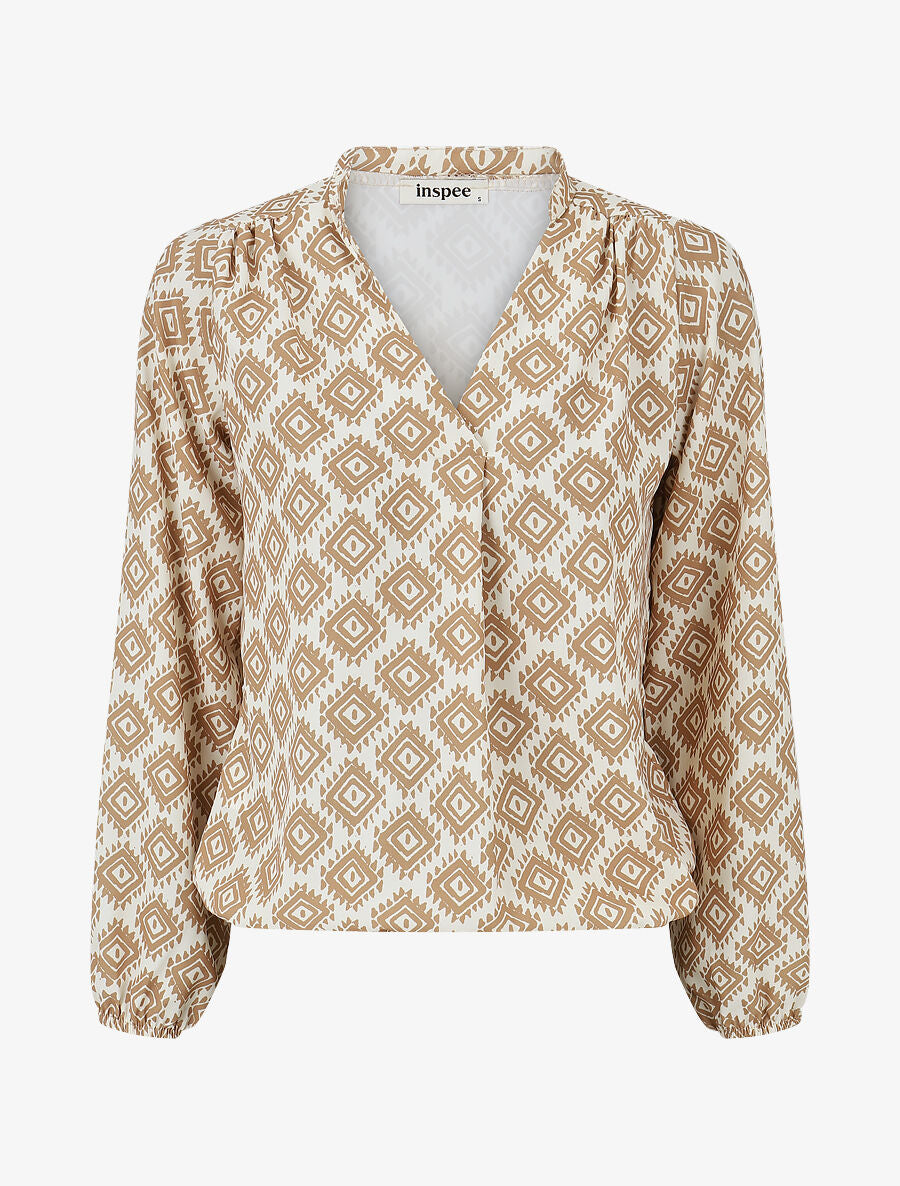Blouse manches longues imprimé ikat - Camel - 1